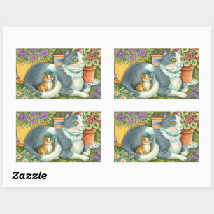 MUTTER KATZE UND KÜCHE, BLUME, BOWS & PLATZ RECHTECKIGER AUFKLEBER