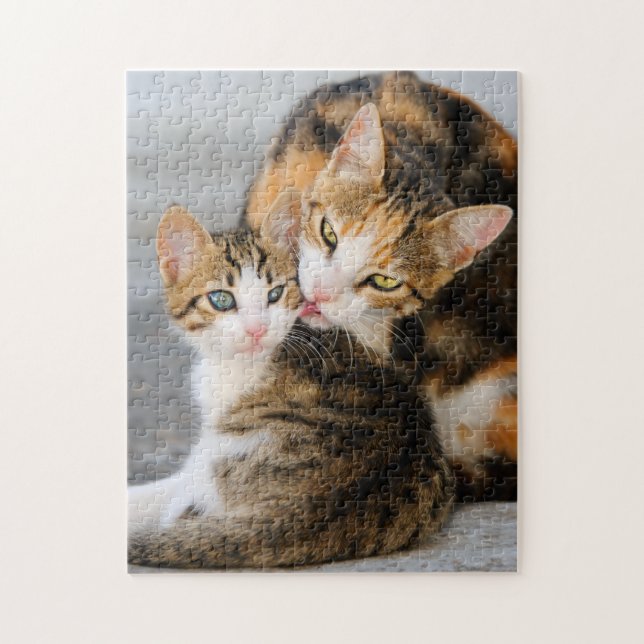 Mutter Katzen Lieben Niedlich Baby Kitten Tier Fot Puzzle (Vertikal)