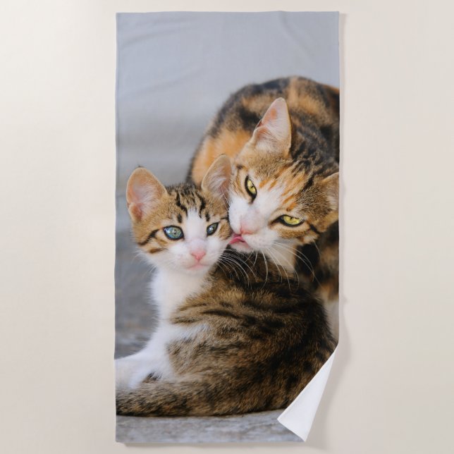 Mutter Katzen Lieben Niedlich Baby Kitten Tier Fot Strandtuch (Vorderseite)