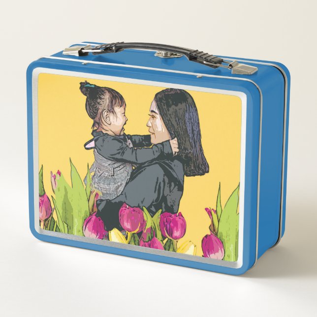 Mutter-Kind-Liebe-Illustration Metall-Lunchbox Metall Brotdose (Rückseite)