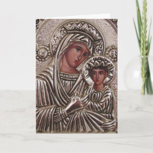 Mutter-Kind-Symbol, Madonna und Jesus in Silber Feiertagskarte