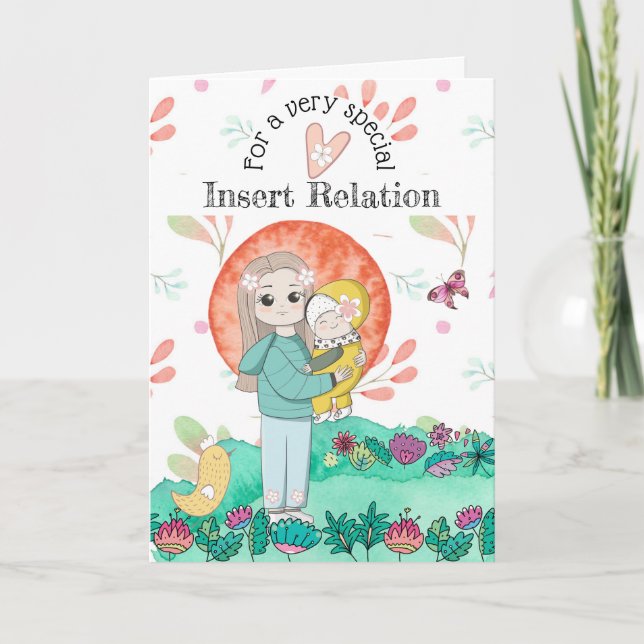 Mutter Kind Whimsikgarten Frühjahrs Babyvogel Kuns Karte (Vorderseite)