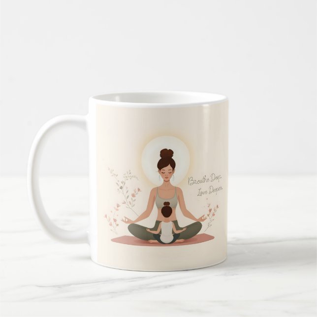 Mutter-Kind-Yoga-Meditationskunst Kaffeetasse (Links)