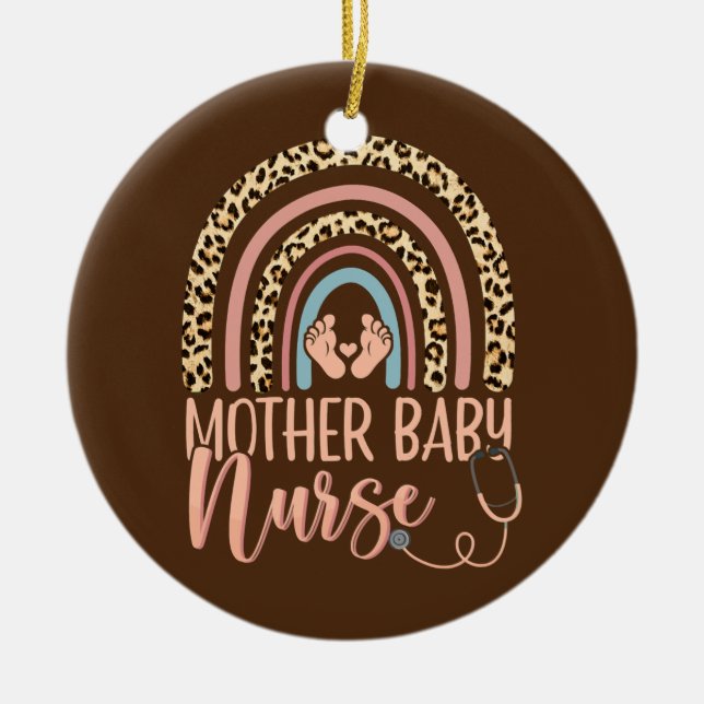 Mütter Kinderkrankenpfleger Leopard Rainbow Keramik Ornament (Vorne)