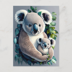 Mutter Koala Bären und ein Baby, Aquarellfarbe Postkarte