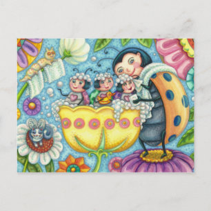 MUTTER LADYBUG & KINDER, TULIP-BABELBAD POSTKARTE