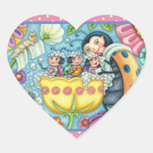MUTTER LADYBUG & KINDER, TULIP TUB BUBBLE BAD Herz-Aufkleber
