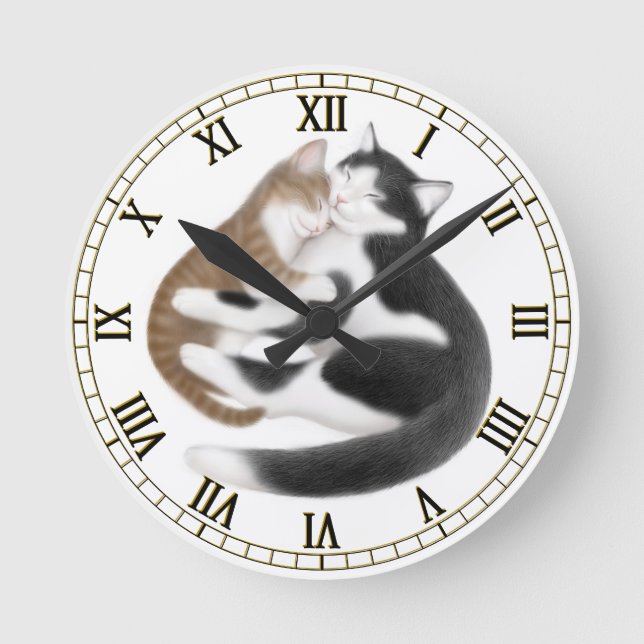 Mutter Liebe Cats Wall Clock Runde Wanduhr (Vorderseite)