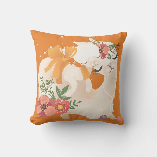 Mutter Llama mit Babylama u. Blumen pillow Kissen (Vorderseite)