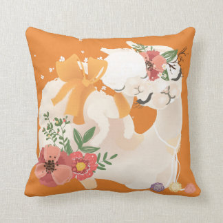 Mutter Llama mit Babylama u. Blumen pillow Kissen