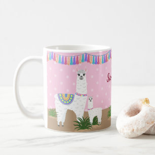 Mutter Llama und Baby-Lama-Rosa-Tupfen Kaffeetasse