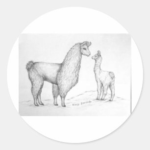 Mutter Llama und Cria Runder Aufkleber