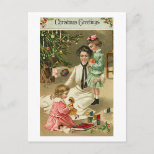 Mutter, Mädchen und Spielzeug zu Weihnachten