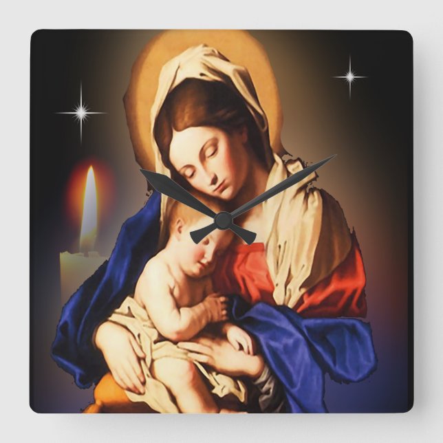 Mutter Maria und Jesus Quadratische Wanduhr (Vorderseite)