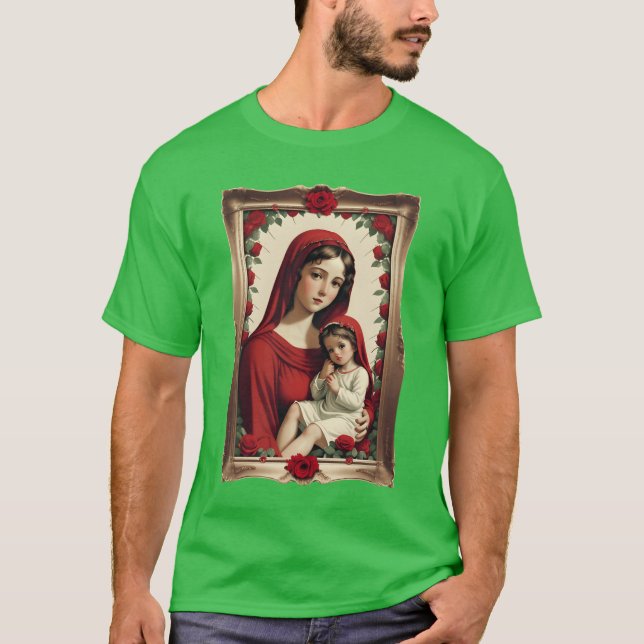 Mutter Maria und Kind Jesus in einem Rahmen mit Ro T-Shirt (Vorderseite)