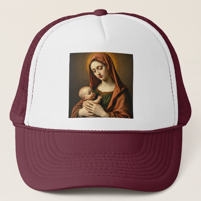 Mutter Mary and Baby Jesus Trucker Hat Truckerkappe (Vorderseite)