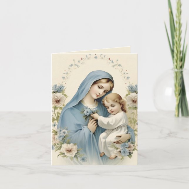 Mutter Mary Baby Jesus Florall Religious Dankeskarte (Vorderseite)