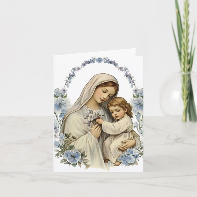 Mutter Mary Baby Jesus Florall Religious Dankeskarte (Vorderseite)