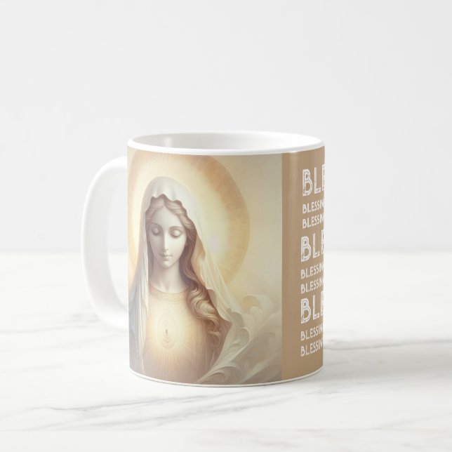 Mutter Mary in sanften weißen Tönen Kaffeetasse (Vorderseite Links)
