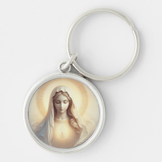 Mutter Mary in sanften weißen Tönen Schlüsselanhänger (Vorne)