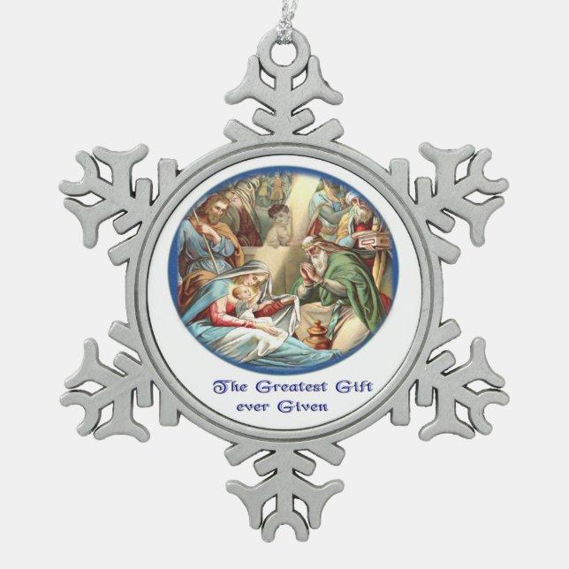 Mutter Mary Schneeflocken Zinn-Ornament (Vorderseite)