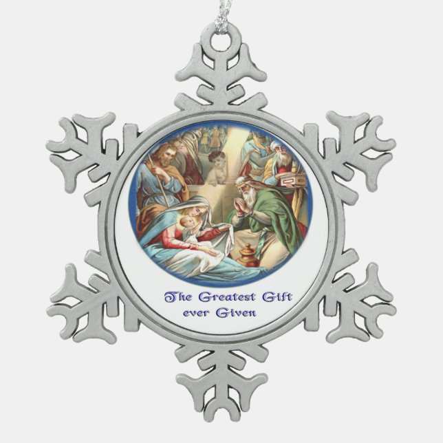 Mutter Mary Schneeflocken Zinn-Ornament (Vorderseite)