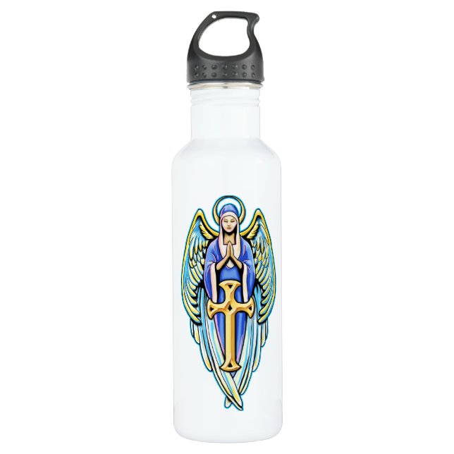 Mutter-Mary-Schutzengel-Kreuz-Entwurf Trinkflasche (Vorderseite)