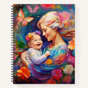 Mutter mit Baby-Mädchen Farbige Malerei Notizbuch