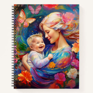 Mutter mit Babyjungen Bunte Malerei Notizbuch