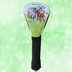 Mutter mit braunen Pferden aus Holz Golf Headcover