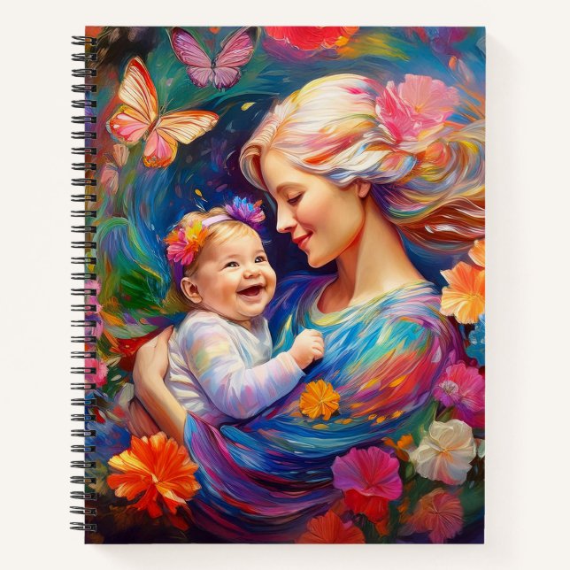 Mutter mit farbenfrohen Babymädchen Notizbuch (Vorderseite)