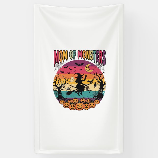 Mutter Monster Halloween Hexe Kürbisse Fledermäuse Banner (Vertikal)