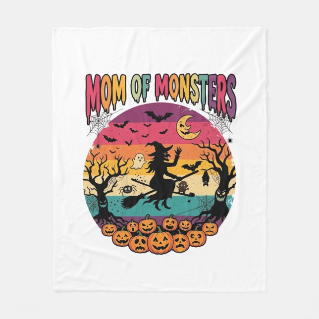 Mutter Monster Halloween Hexe Kürbisse Fledermäuse Fleecedecke (Vorderseite)