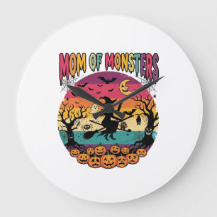 Mutter Monster Halloween Hexe Kürbisse Fledermäuse Große Wanduhr