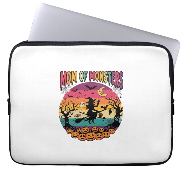 Mutter Monster Halloween Hexe Kürbisse Fledermäuse Laptopschutzhülle (Vorderseite)