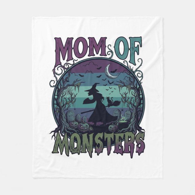 Mutter Monster Halloween Hexe Mond Kürbisse Friedh Fleecedecke (Vorderseite)