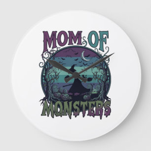 Mutter Monster Halloween Hexe Mond Kürbisse Friedh Große Wanduhr
