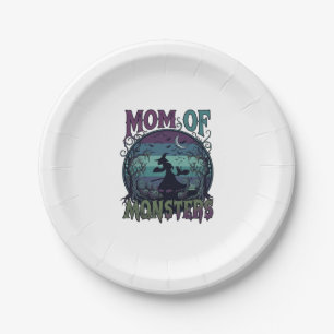 Mutter Monster Halloween Hexe Mond Kürbisse Friedh Pappteller