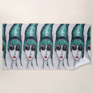 Mutter Monster Sassy Beehive Pop-Art-Zeichnung Strandtuch