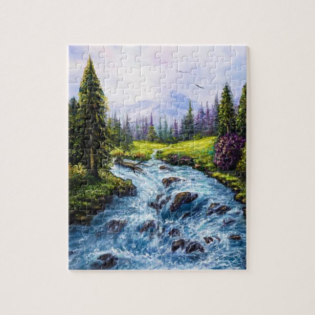 Mutter Natur mit grünen Bäumen und Fluss Puzzle (Vertikal)