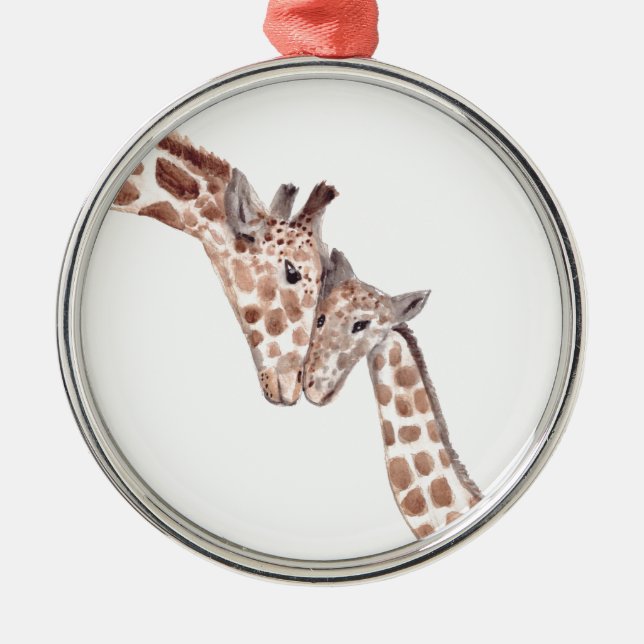 Mutter niedliche Giraffe Wasserfarben Tierart Silbernes Ornament (Vorne)