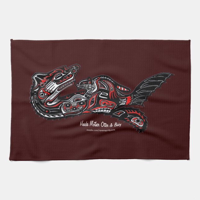 Mutter Otter & Baby Haida Art Küche Handtuch (Horizontal)