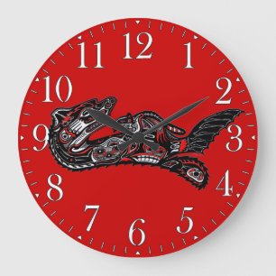 Mutter Otter im haida-Stil und Baby Otter Upper Ar Große Wanduhr