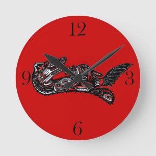 Mutter Otter im haida-Stil und Baby Otter Upper Ar Runde Wanduhr