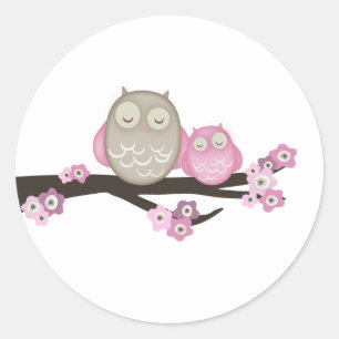 Mutter Owl u. Aufkleber des Baby-{Rosa}  