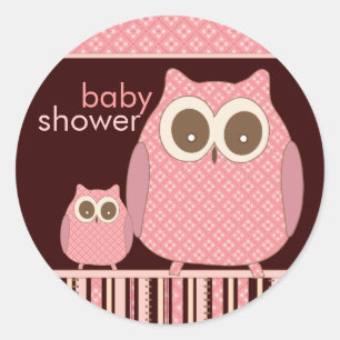Mutter Owl u. Baby-Eule im Rosa und in Brown Runder Aufkleber