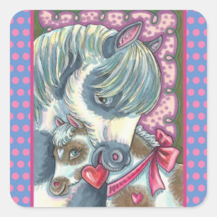 MUTTER PONY & IHR NIEDLICHER VALENTINE FILLY, PFER QUADRATISCHER AUFKLEBER