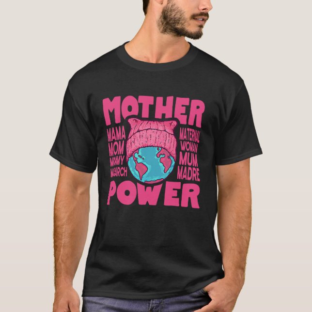 Mutter Power Pink Cat Hat Earth Mama T-Shirt (Vorderseite)