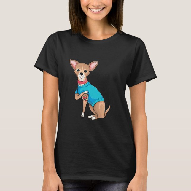 Mutter S Day Funny Dog Chihuahua I Liebe Mama Tatt T-Shirt (Vorderseite)