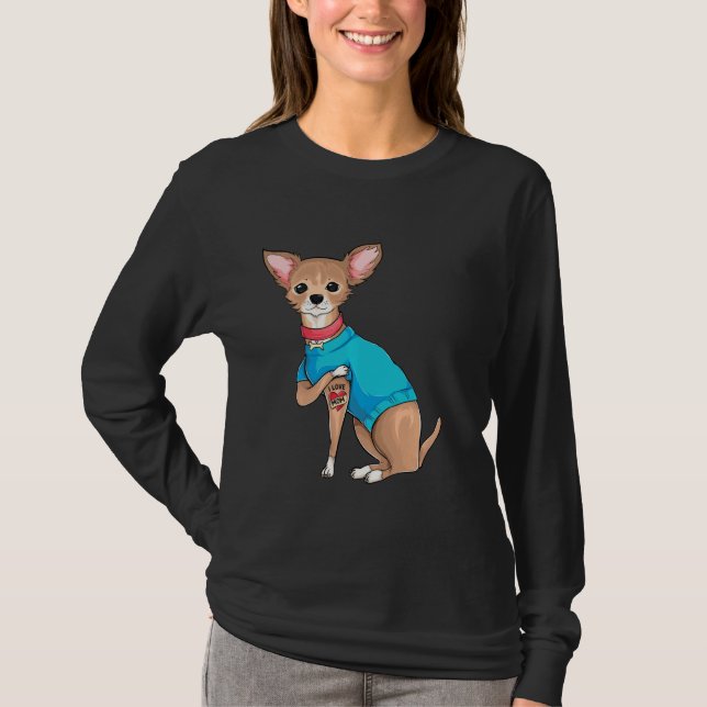 Mutter S Day Funny Dog Chihuahua I Liebe Mama Tatt T-Shirt (Vorderseite)